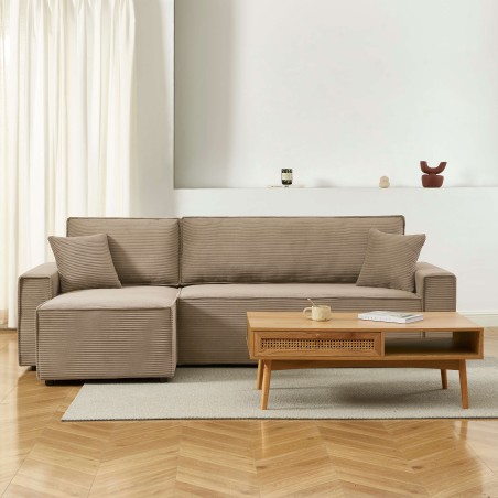 Canapé d'angle convertible et réversible 4 places ZOLA velours côtelé taupe