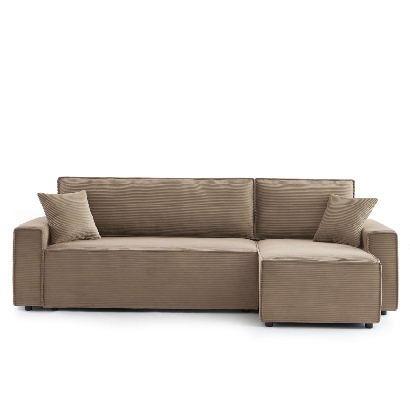 Canapé d'angle convertible et réversible 4 places ZOLA velours côtelé taupe