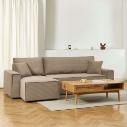 Canapé d'angle convertible et réversible 4 places ZOLA velours côtelé taupe