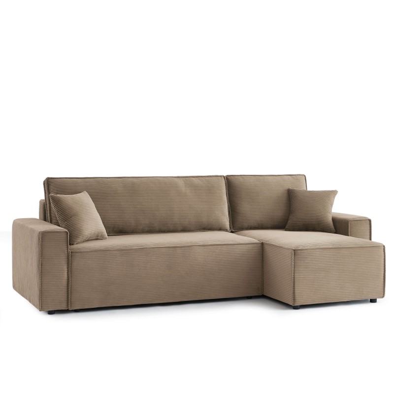 Canapé d'angle convertible et réversible 4 places ZOLA velours côtelé taupe