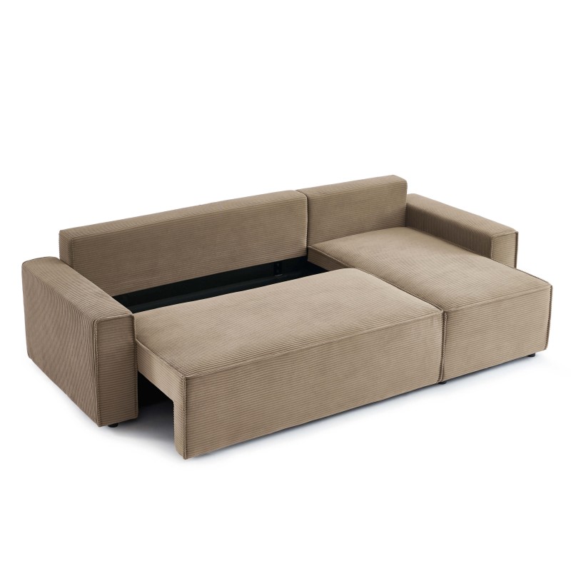 Canapé d'angle convertible et réversible 4 places ZOLA velours côtelé taupe