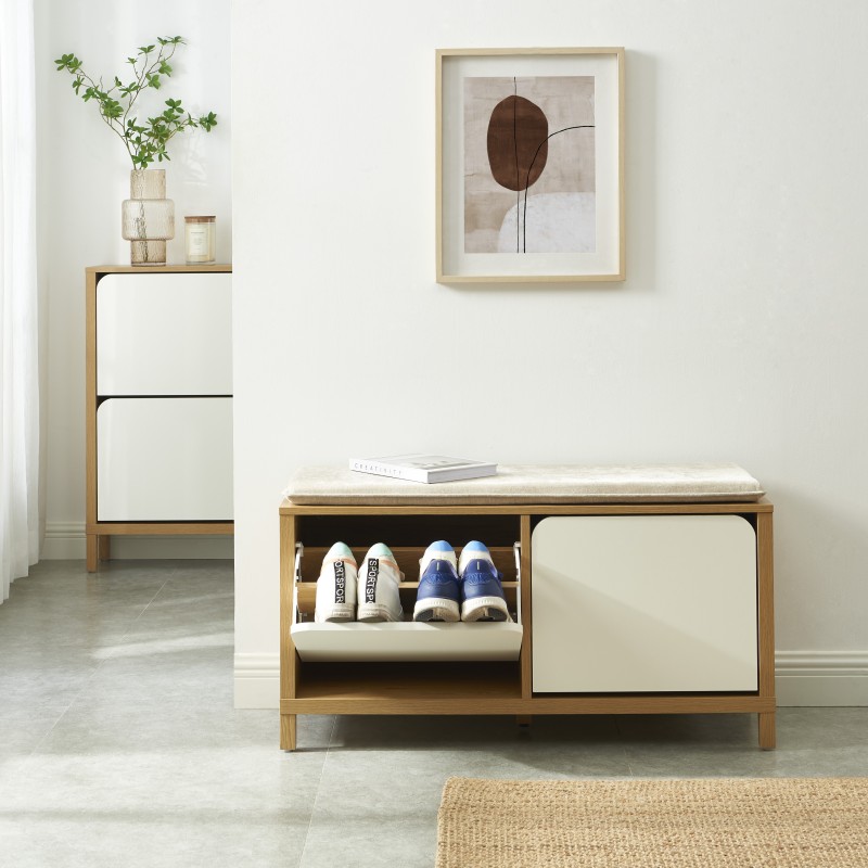 Banc à chassure KILDA blanc effet chêne