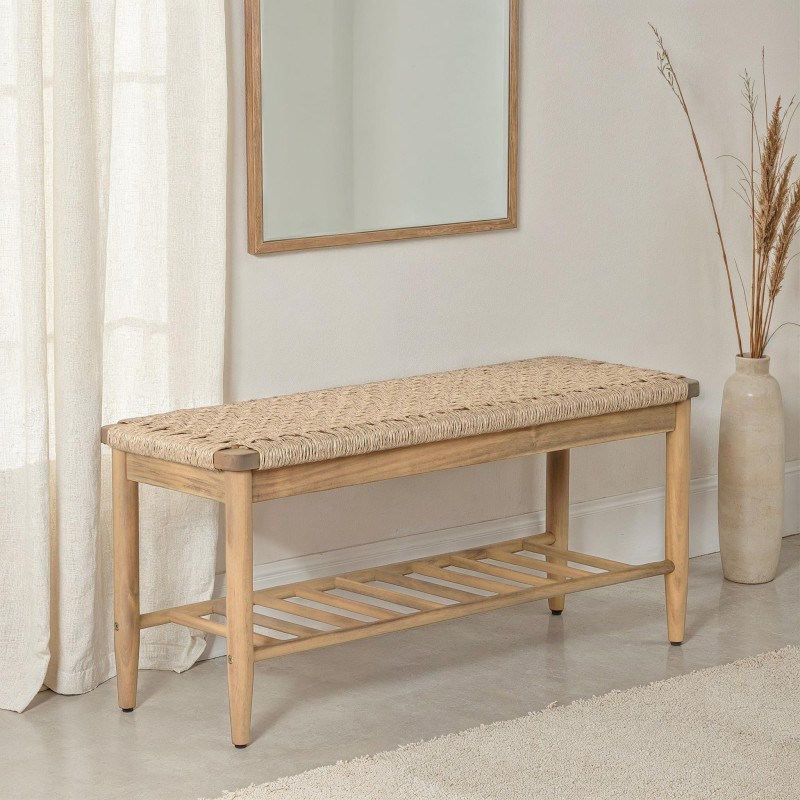 Banc intérieur et extérieur HIVA en bois d'acacia et osier
