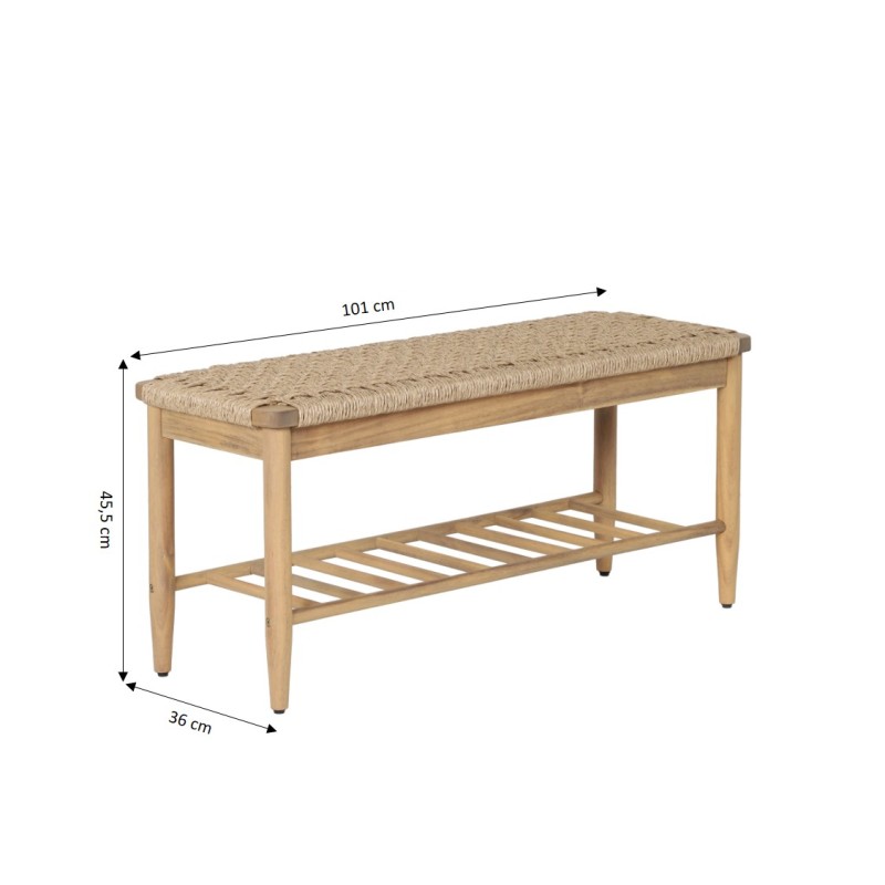 Banc intérieur et extérieur HIVA en bois d'acacia et osier