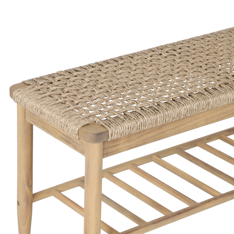 Banc intérieur et extérieur HIVA en bois d'acacia et osier