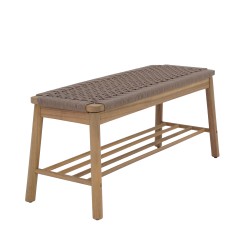 Banc intérieur et extérieur TAVAO en bois d'acacia et corde marron clair
