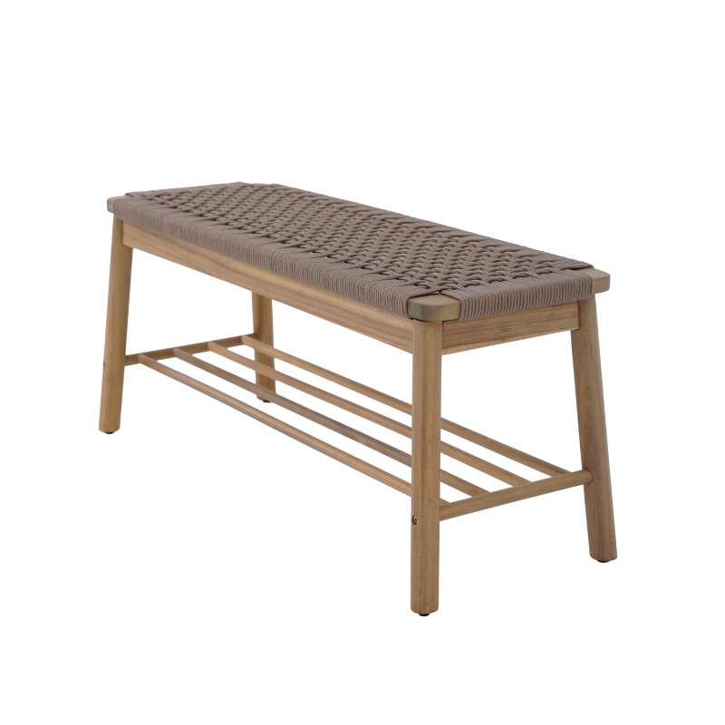 Banc intérieur et extérieur TAVAO en bois d'acacia et corde marron clair