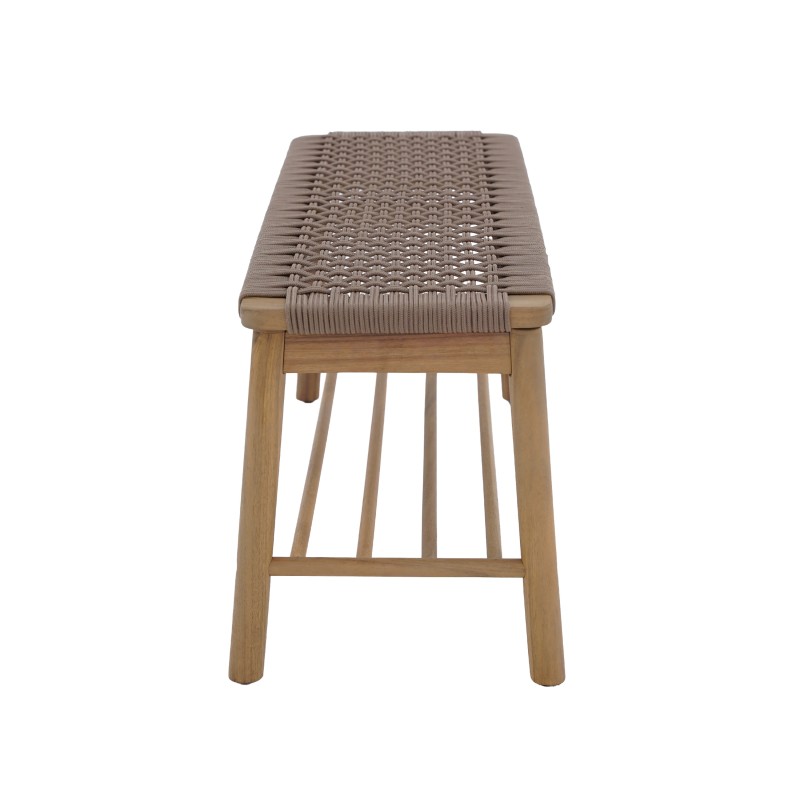 Banc intérieur et extérieur TAVAO en bois d'acacia et corde marron clair