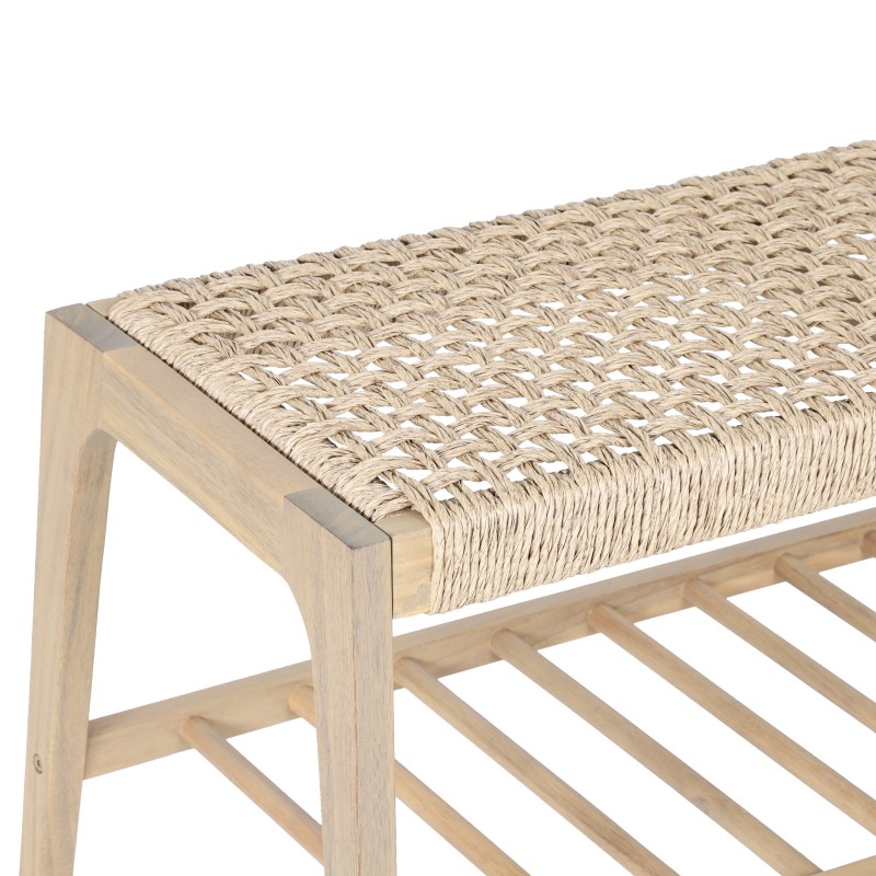 Banc intérieur et extérieur HUKA en bois d'acacia et osier