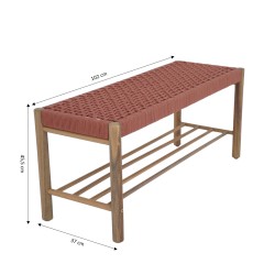 Banc intérieur et extérieur TONGO en bois d'acacia et corde terracotta