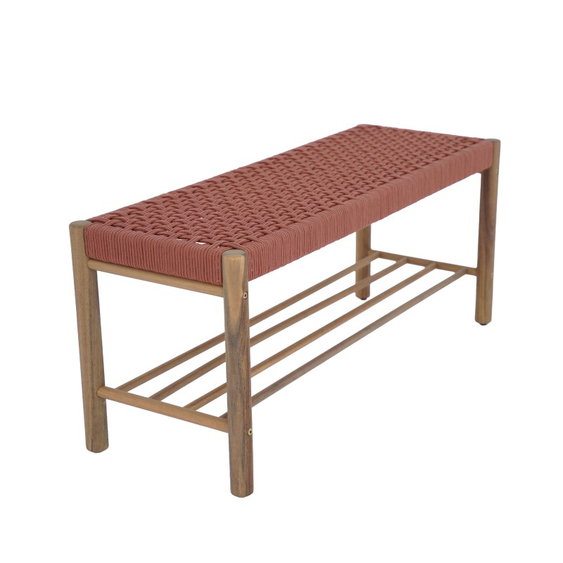 Banc intérieur et extérieur TONGO en bois d'acacia et corde terracotta