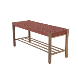 Banc intérieur et extérieur TONGO en bois d'acacia et corde terracotta
