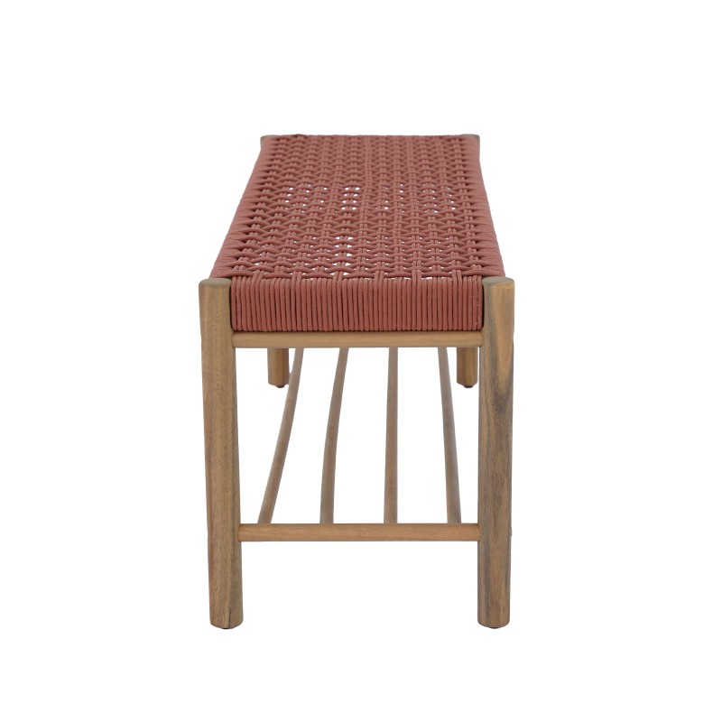 Banc intérieur et extérieur TONGO en bois d'acacia et corde terracotta