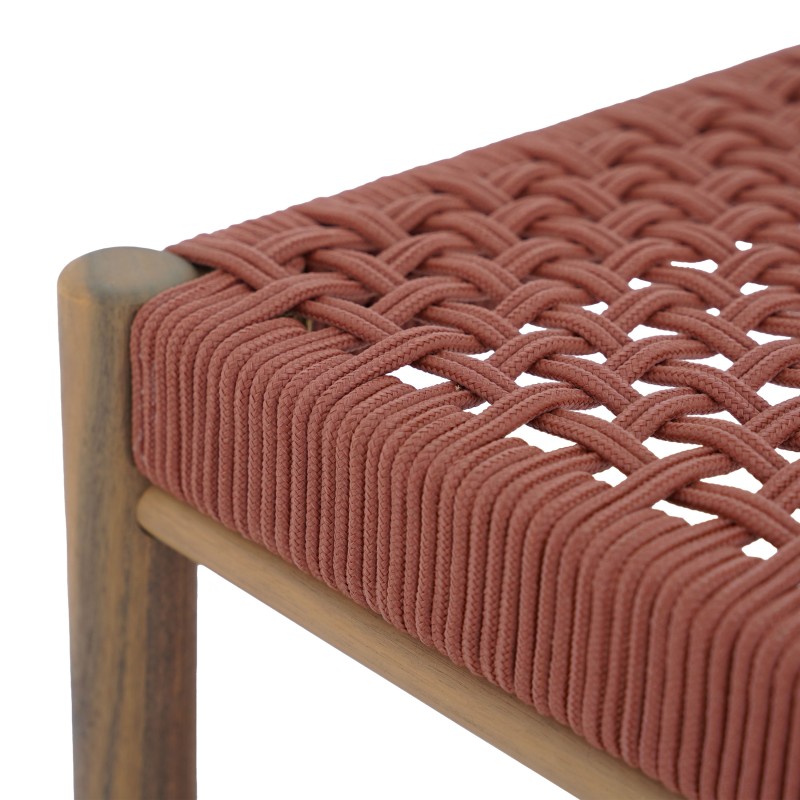 Banc intérieur et extérieur TONGO en bois d'acacia et corde terracotta