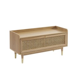 Banc à chaussures LEON placage chêne et cannage rotin 100cm