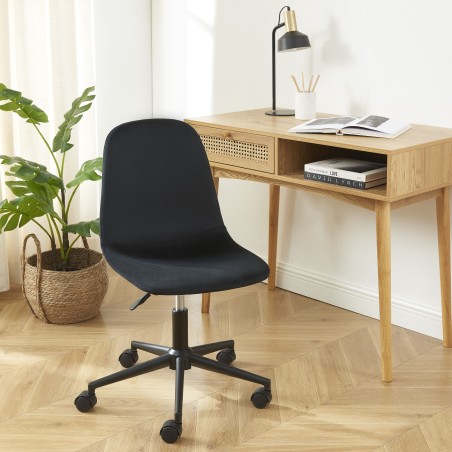 Chaise de bureau LENA velours noir à roulettes