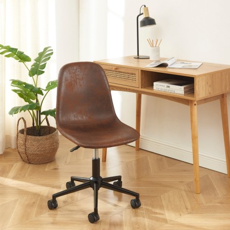 Chaise de bureau LENA suédine aspect cuir marron vieilli à roulettes