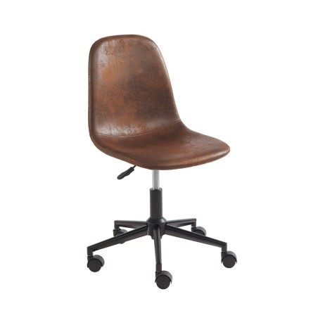 Chaise de bureau LENA suédine aspect cuir marron vieilli à roulettes