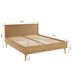 Lit double INES 140x190 cannage rotin sommier inclus