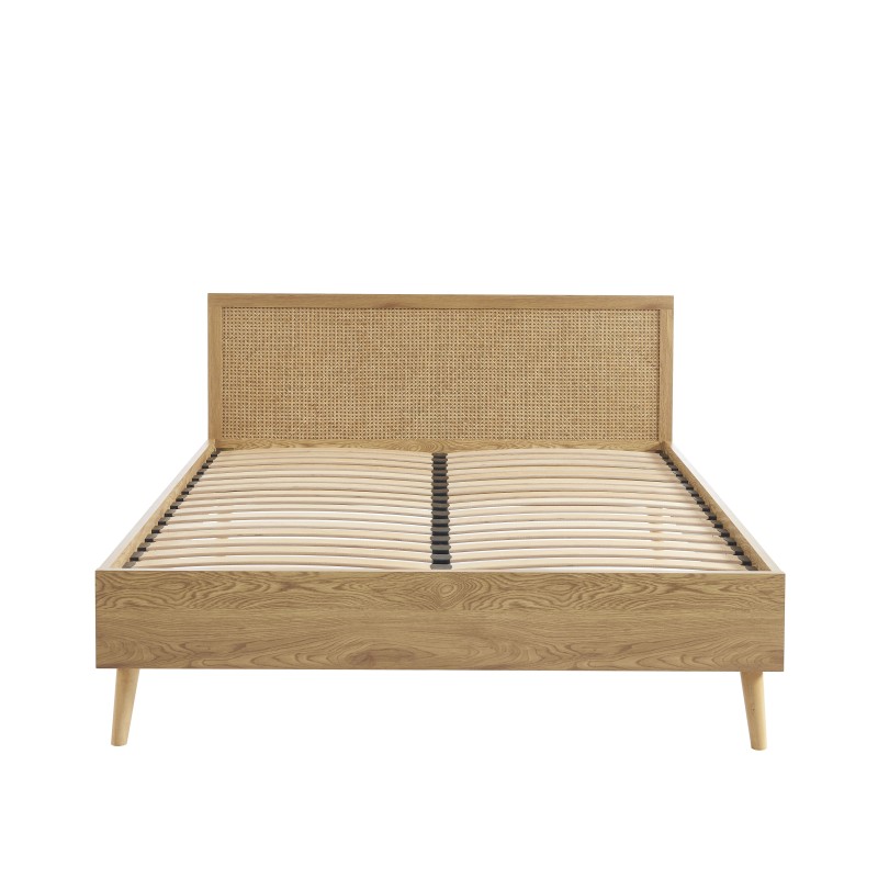 Lit double INES 140x190 cannage rotin sommier inclus