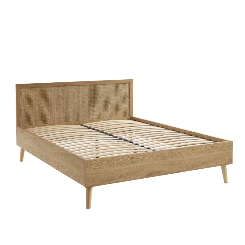Lit double INES 140x190 cannage rotin sommier inclus