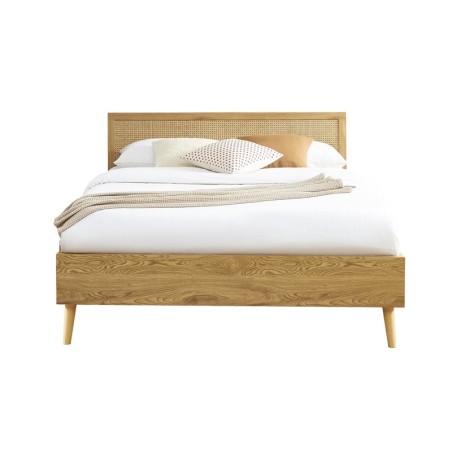 Lit double INES cannage rotin 160x200 sommier inclus