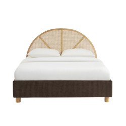 Lit coffre TSUKI  velours côtelé marron cannage sommier 160x200 inclus
