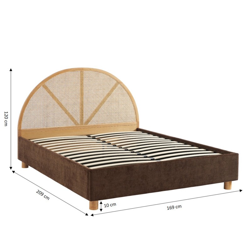 Lit coffre TSUKI  velours côtelé marron cannage sommier 160x200 inclus