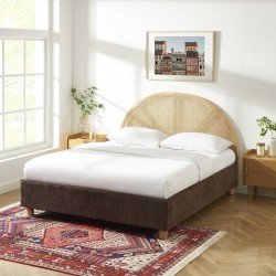 Lit coffre TSUKI  velours côtelé marron cannage sommier 160x200 inclus