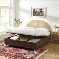 Lit coffre TSUKI  velours côtelé marron cannage sommier 160x200 inclus