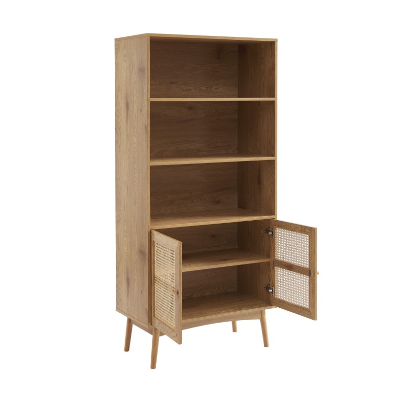 Bibliothèque INES effet chêne et cannage rotin 80cm