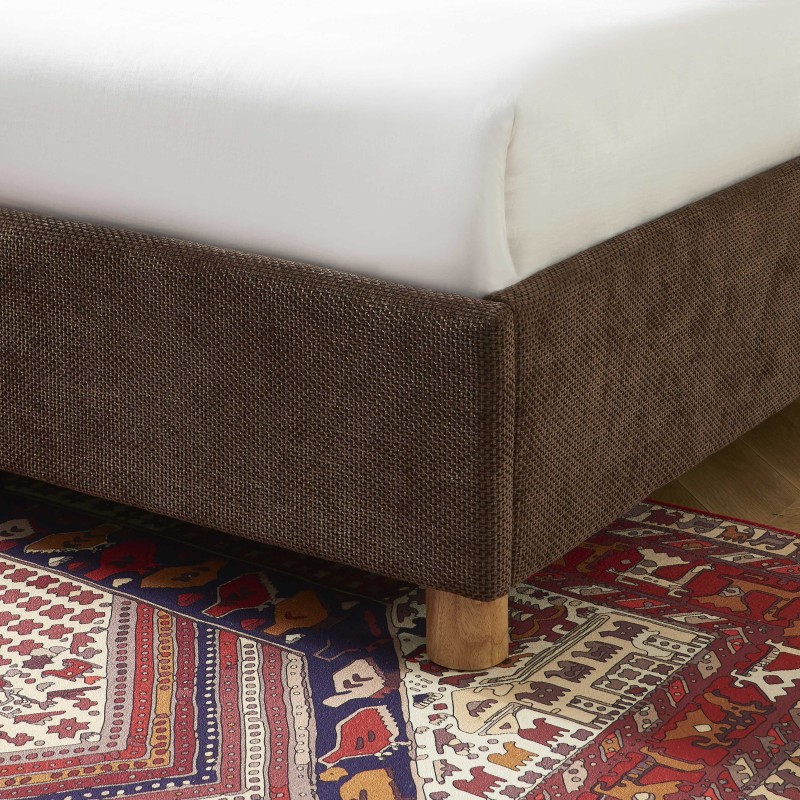 Lit coffre TSUKI  velours côtelé marron cannage sommier 160x200 inclus