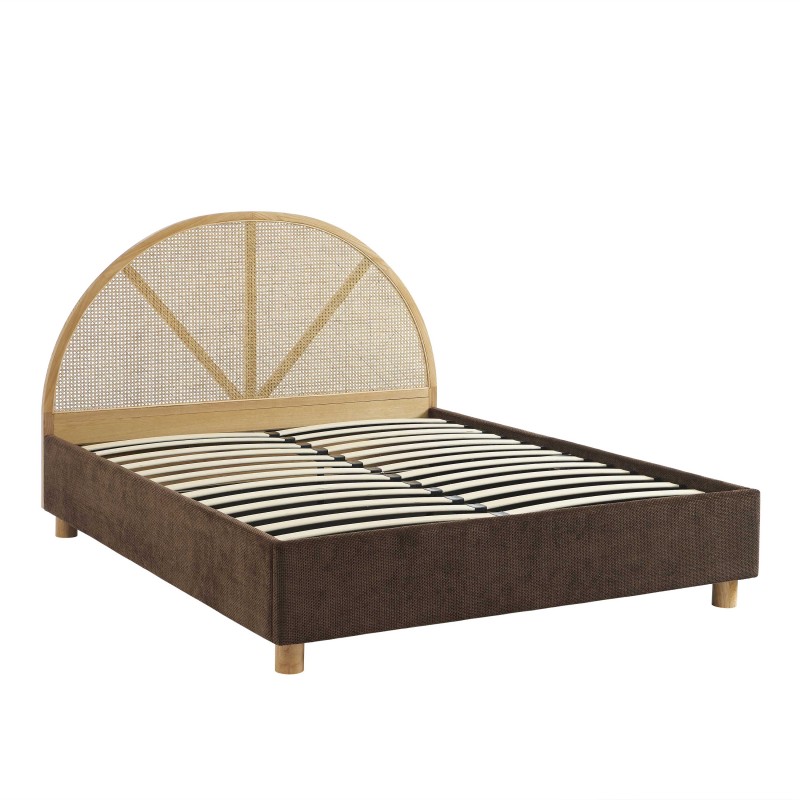 Lit coffre TSUKI  velours côtelé marron cannage sommier 160x200 inclus