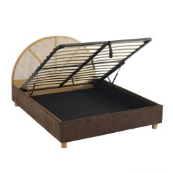 Lit coffre TSUKI  velours côtelé marron cannage sommier 160x200 inclus