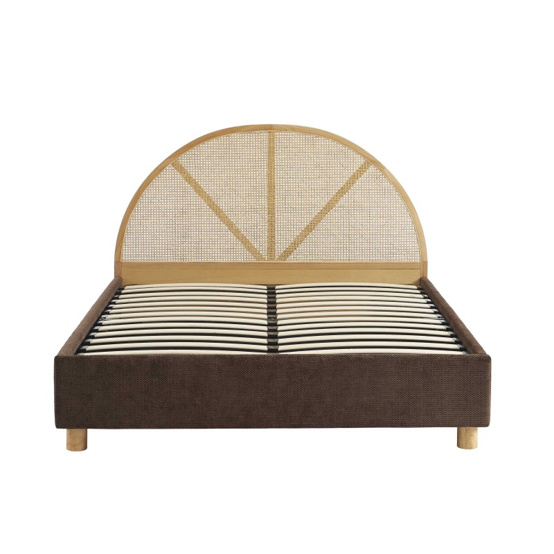 Lit coffre TSUKI  velours côtelé marron cannage sommier 160x200 inclus