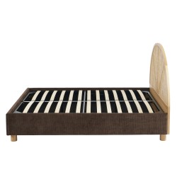 Lit coffre TSUKI  velours côtelé marron cannage sommier 160x200 inclus