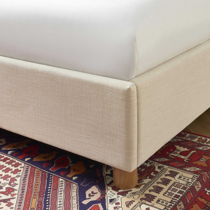 Lit coffre TSUKI  tissu beige lin cannage sommier 160x200 inclus