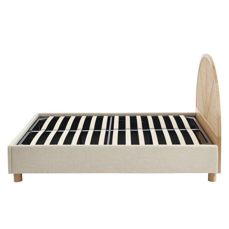 Lit coffre TSUKI  tissu beige lin cannage sommier 160x200 inclus