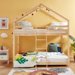 Lit cabane superposé TINY 90x190 pin naturel sommier inclus