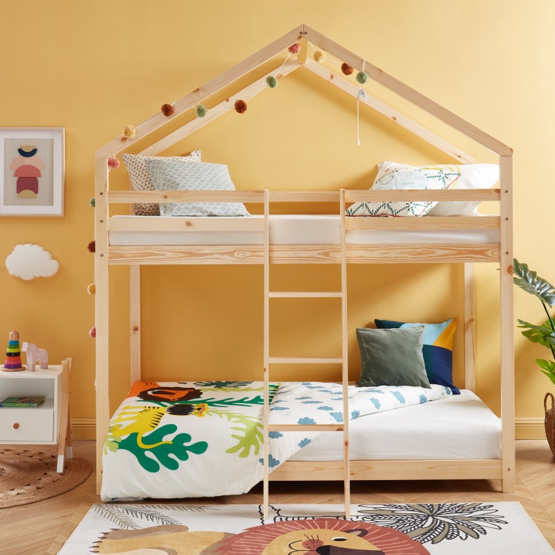 Lit cabane superposé TINY 90x190 pin naturel sommier inclus