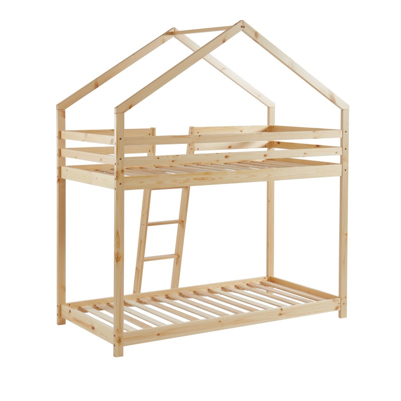 Lit cabane superposé TINY 90x190 pin naturel sommier inclus