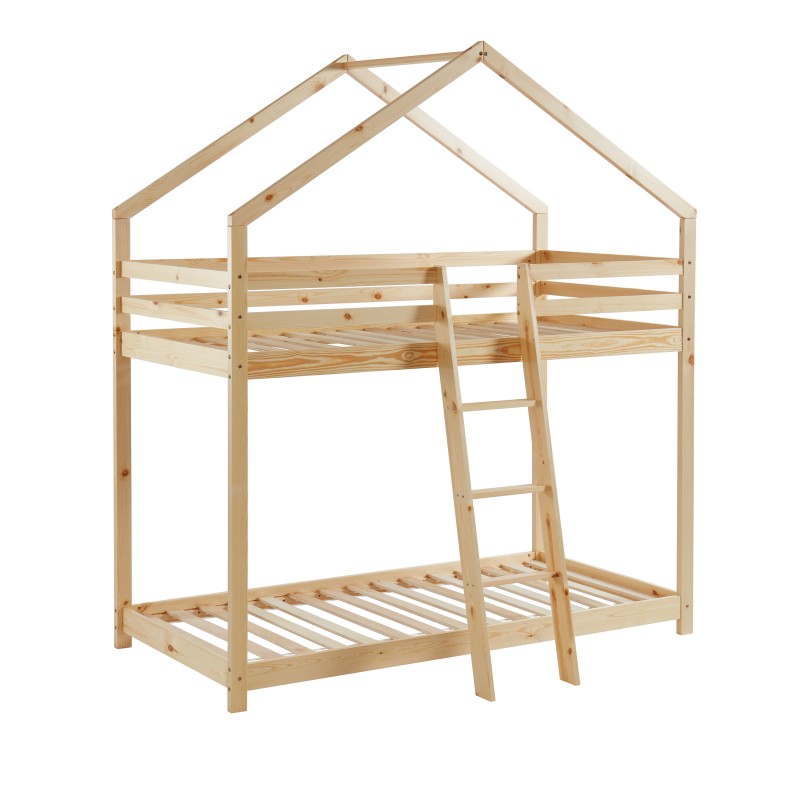 Lit cabane superposé TINY 90x190 pin naturel sommier inclus