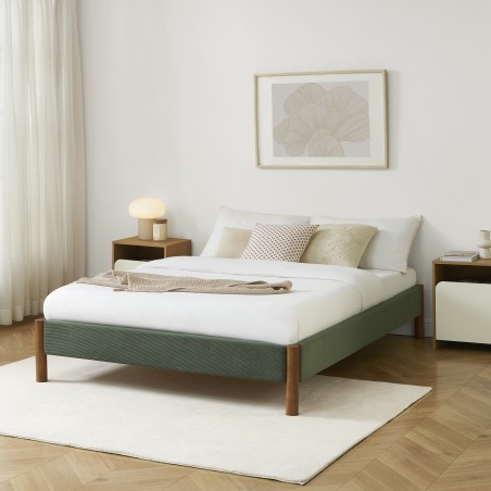 Lit BOWI tissu kaki 140*190 sommier inclus