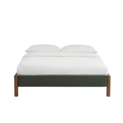 Lit BOWI velours côtelé kaki 140x190 sommier inclus
