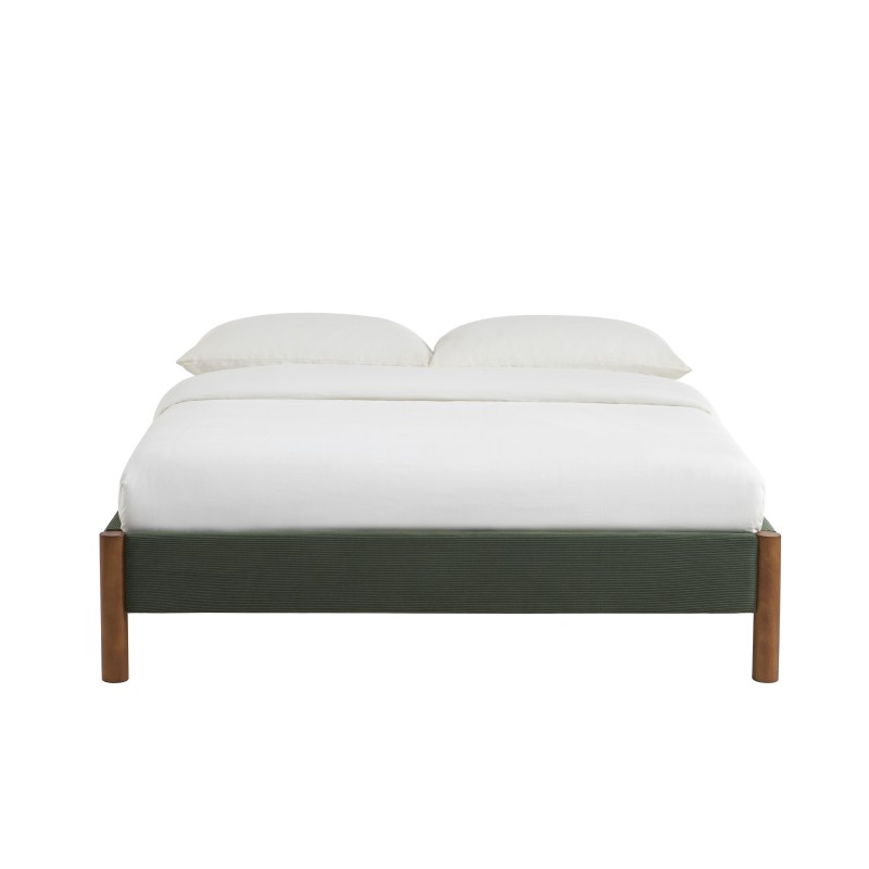 Lit BOWI velours côtelé kaki 140x190 sommier inclus