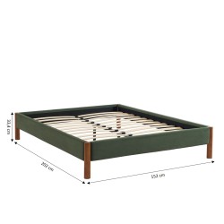 Lit BOWI velours côtelé kaki 140x190 sommier inclus