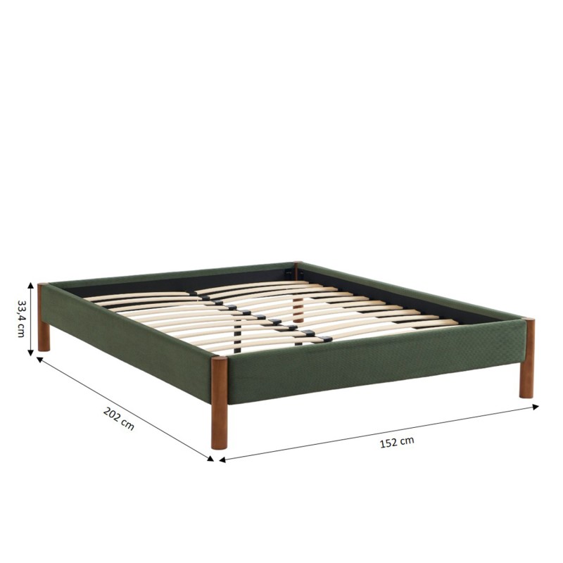 Lit BOWI velours côtelé kaki 140x190 sommier inclus