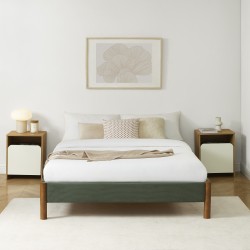 Lit BOWI velours côtelé kaki 140x190 sommier inclus