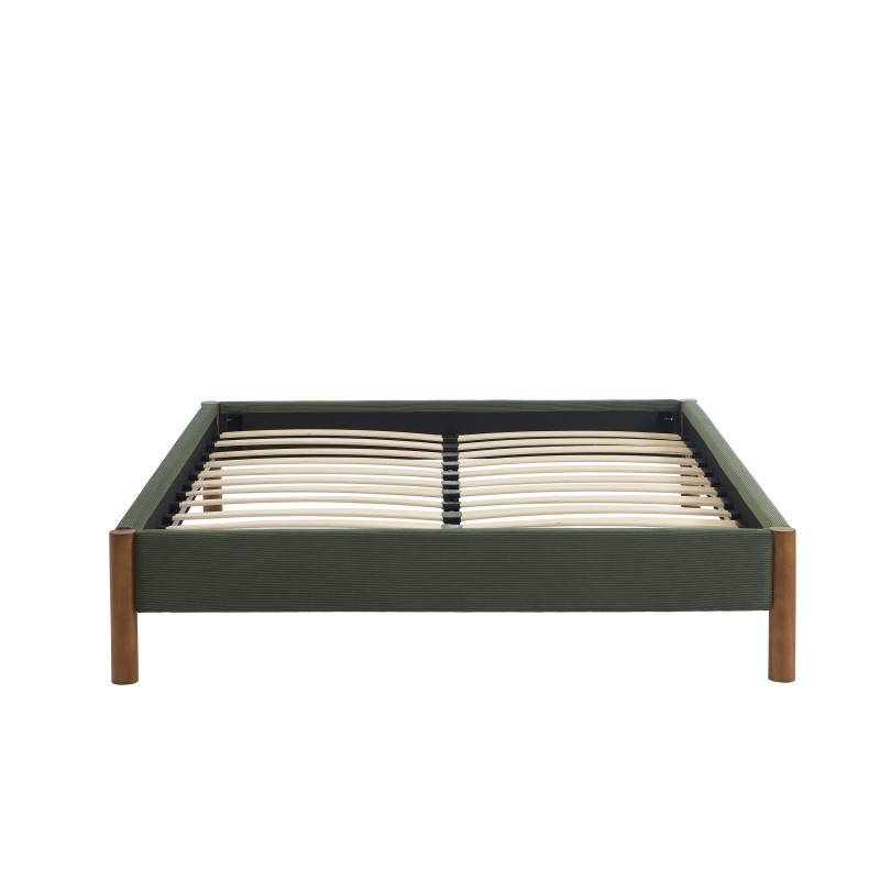 Lit BOWI velours côtelé kaki 140x190 sommier inclus