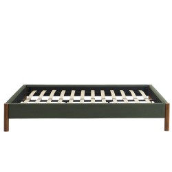 Lit BOWI velours côtelé kaki 140x190 sommier inclus